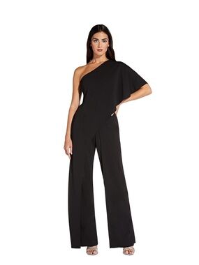 Adrianna Papell Black One-Shoulder Draped Jumpsuit